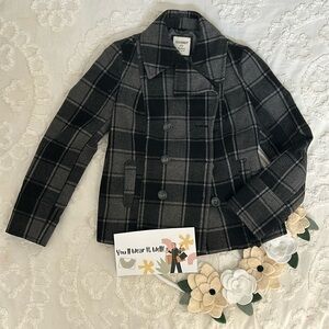 Old Navy black and gray plaid pea coat. Size medium.